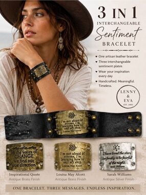Lenny & Eva Leather Bracelet and Interchangeable Sentiment Jewelry Bundle NWOT